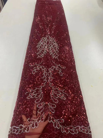 Image of Luxurious Sequence Lace Fabrics With Sequins Beaded-FrenzyAfricanFashion.com