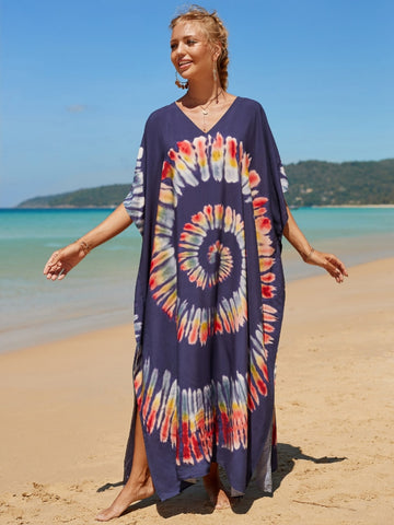 Image of Kaftan Dresses Women Bohemian Maxi Tie Dye Rayon Summer Holiday Bathing Suits-FrenzyAfricanFashion.com