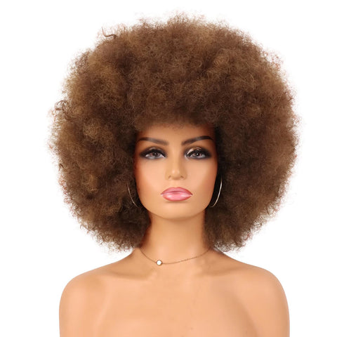 Image of Short Synthetic Afro Kinky Curly Wigs for Women With Bangs-FrenzyAfricanFashion.com