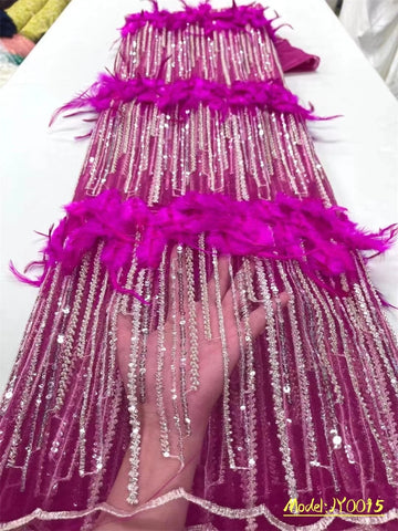 Image of Luxury Bridal Lace 3D Feather Fabric Wedding 5 Yards-FrenzyAfricanFashion.com