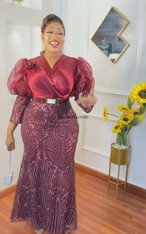 Image of Plus Size Solid Color Maxi Dresses with Belt Party Bodycon-FrenzyAfricanFashion.com