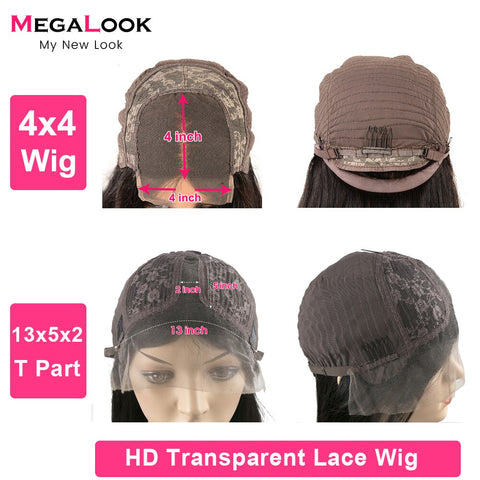 Image of MEGALOOK Short Bob Wig Human Hair Wigs For Women Transparent Lace Wig Pre Plucked Virgin T Part Bob Lace Human Hair Wigs 180%-FrenzyAfricanFashion.com
