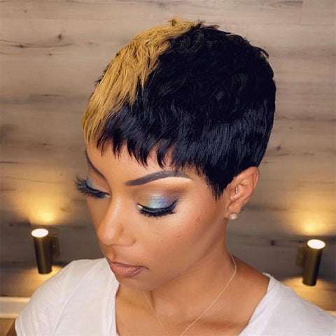 Image of Pixie Cut Wig Black Women Full Wigs Short Layered Human Hair Wigs-FrenzyAfricanFashion.com