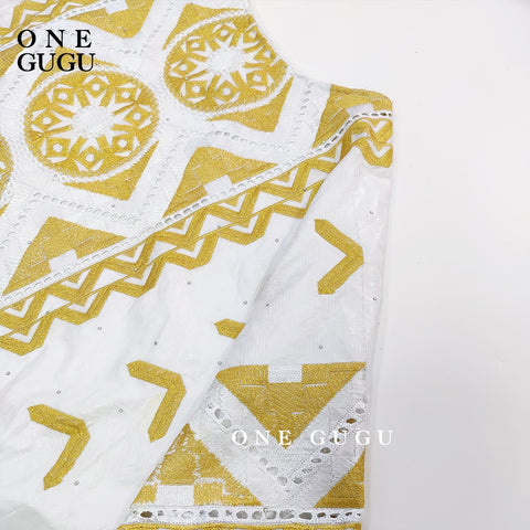 Image of Lace Bazin Riche Dress Dashiki Gold Brocade Embroiderey Wedding Party Gown-FrenzyAfricanFashion.com