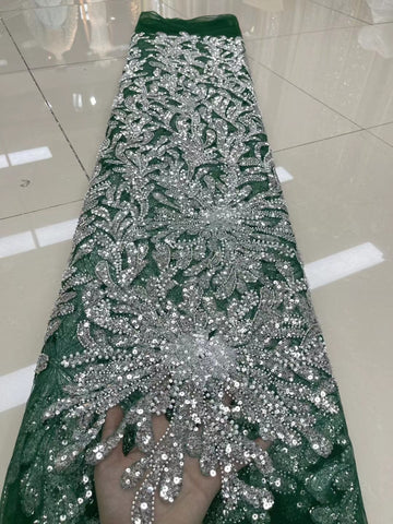 Image of Royal Blue Luxury Sequin Lace Fabric African High Quality Beaded Tulle Fabric For Bride Dress Sewing-FrenzyAfricanFashion.com