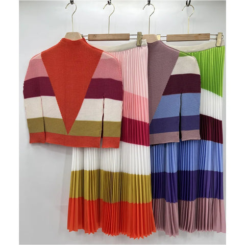 Image of Pleated Women's Printed Corn Slim Fit Top And Women's Half Skirt Set-FrenzyAfricanFashion.com