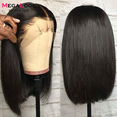 Image of Lace Wig Short Bob Wig Pre Plucked Bone Straight Human Hair Wigs-FrenzyAfricanFashion.com
