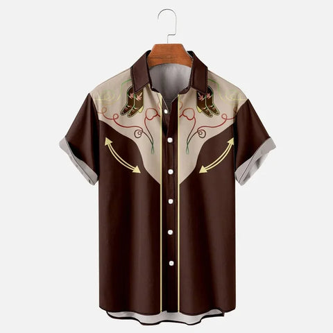 Image of Men Vintage Ethnic Hawaiian 3D Print Short Sleeve Lapel Button Streetwear-FrenzyAfricanFashion.com