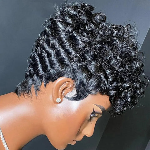 Image of Pixie Wigs for Women, Short Black & Curly-FrenzyAfricanFashion.com