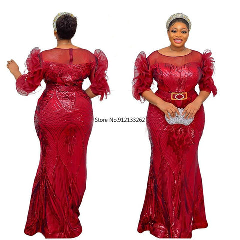 Image of Sequins Bodycon Maxi Dress Women Clothes Club Outfit Dashiki Ankara Evening Party Clothing-FrenzyAfricanFashion.com