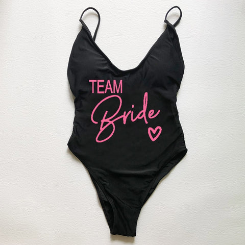 Image of Sexy Padded One Piece Swimsuit TEAM Bride love Swimwear Women Summer Beachwear Bachelor Party Plus Size Bathing Suit Swimming-FrenzyAfricanFashion.com