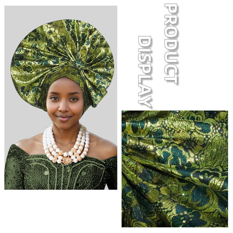 Image of Exaggerated Fan-shaped Auto Gele Alrady Made Headtie for Women African Lady Headwraps Wedding Party Head Ties Female Turban Cap-FrenzyAfricanFashion.com