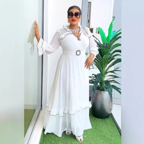 Image of African Party Dresses for Women 2024 Fashion Dashiki Ankara Wedding Gowns Plus Size Elegant Turkey Muslim Chiffon Maxi Dress-FrenzyAfricanFashion.com