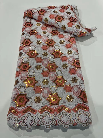 Image of Latest French Milk Silk Sequins Lace Fabric Guipure Cord Fabric-FrenzyAfricanFashion.com