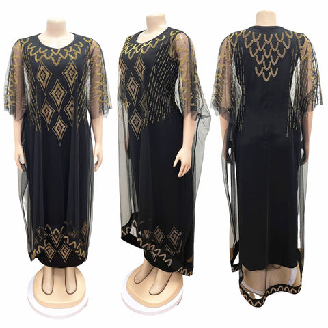 Image of Two-Piece African Dresses Mesh Caftan Dress Abaya Clothes-FrenzyAfricanFashion.com