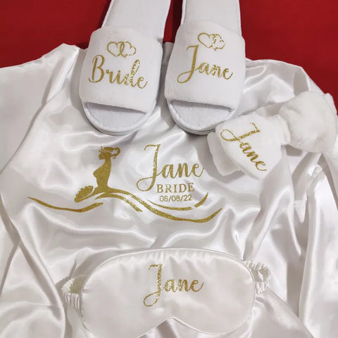 Image of Customized Logo Wedding Bathrobe Faux Silk Bridal Robe Bride Bridesmaid Wedding Robes Woman Bachelorette Hen Party-FrenzyAfricanFashion.com