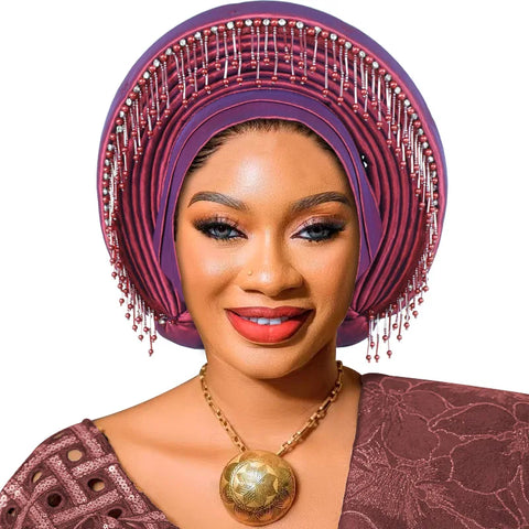 Image of Already Made African Headtie Women's Turban Cap Female Head Wraps Nigeria Wedding Auto Geles Party Headwear Hat African Headtie-FrenzyAfricanFashion.com