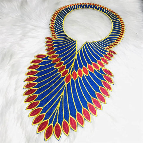 Image of African Embroidery Lace Fabric Collar Neckline Applique-FrenzyAfricanFashion.com