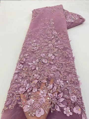 Image of 5 Yards Luxury African Sequins wedding Lace With Beads-FrenzyAfricanFashion.com