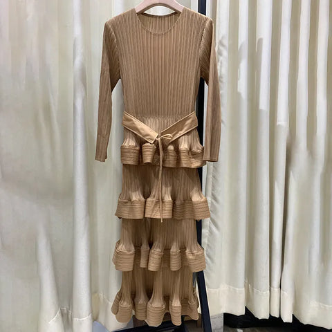 Image of Pleat Dresses Autumn Mid-length Women's Black Dress-FrenzyAfricanFashion.com