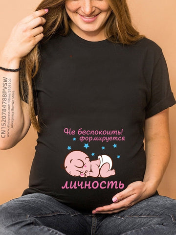 Image of Maternity Clothes Casual Pregnancy T Shirts Baby Print Funny Women Summer Tees Tops White-FrenzyAfricanFashion.com