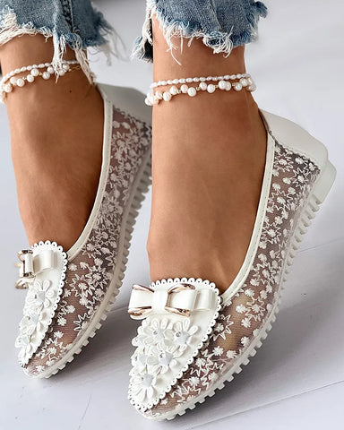 Image of Floral Embroidery Bowknot Loafers Women-FrenzyAfricanFashion.com