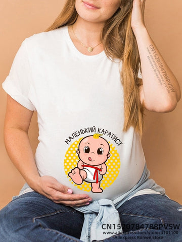 Image of Maternity Clothes Casual Pregnancy T Shirts Baby Print Funny Women Summer Tees Tops White-FrenzyAfricanFashion.com
