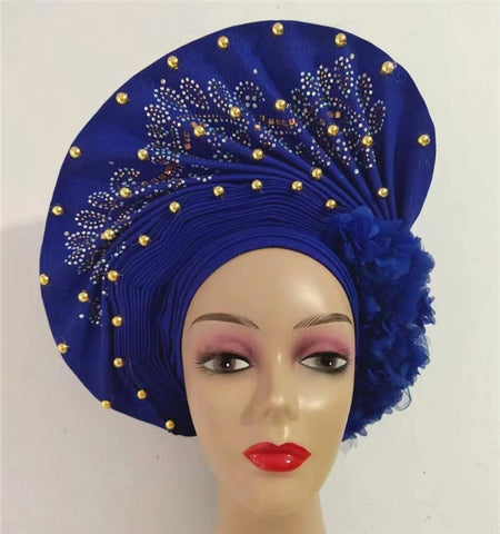 Image of sego gele headtie turbans for women hats for women auto gele headtie already made 2022 aso oke fashion bonnets head wraps-FrenzyAfricanFashion.com