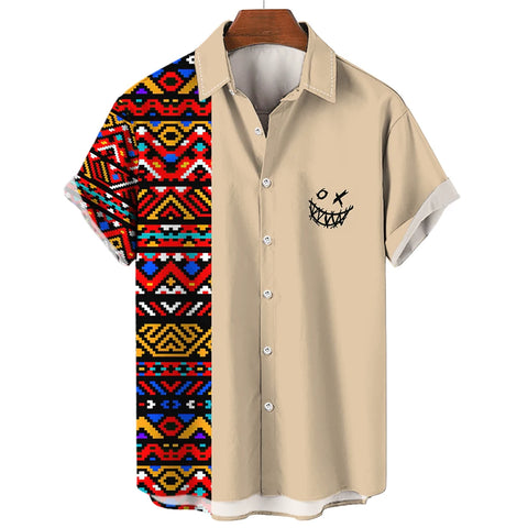 Image of Men Vintage Ethnic Hawaiian 3D Print Short Sleeve Lapel Button Streetwear-FrenzyAfricanFashion.com
