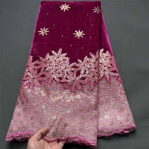 Image of Lace Fabric Velvet Sequins Embroidered Cord Guipure Wedding Party Dress 5Yards-FrenzyAfricanFashion.com