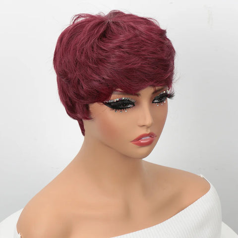 Image of Brown Short Pixie Cut Wig Human Hair For Black Women Machine Made Wigs With Bangs Colored Brazilian Wig Human Hair Wigs-FrenzyAfricanFashion.com