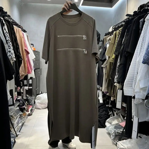 Image of Summer Zipper Patchwork T Shirt Dress Short Sleeve Plus Size Ladies Dresses-FrenzyAfricanFashion.com