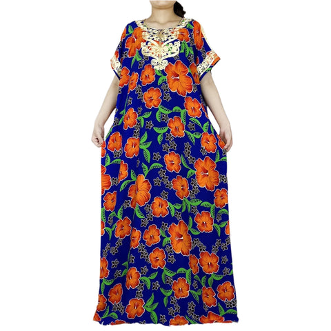 Image of Abaya Cotton Floral Printing Loose Maxi Casual Dress-FrenzyAfricanFashion.com