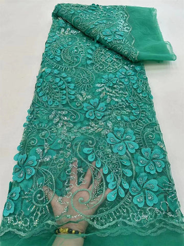 Image of Purple Latest Nigerian Lace Fabrics Bead sequins Fabrics For Wedding 5Yards-FrenzyAfricanFashion.com