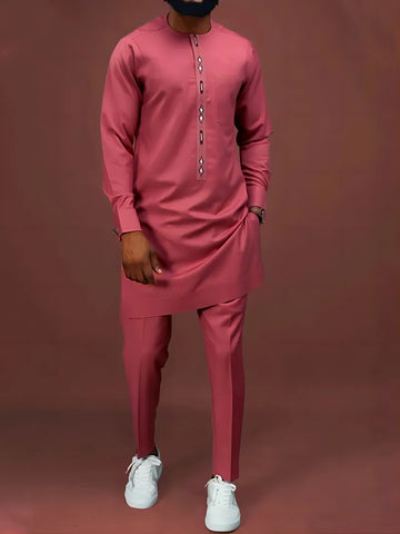 Image of African Men's Printed Top And Trousers Suit Wedding Dress Casual Slim Suit-FrenzyAfricanFashion.com