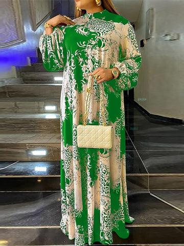 Image of Summer Maxi Dress Women Floral Printed Party Dresses Lantern Sleeve Sundress Bohemian-FrenzyAfricanFashion.com