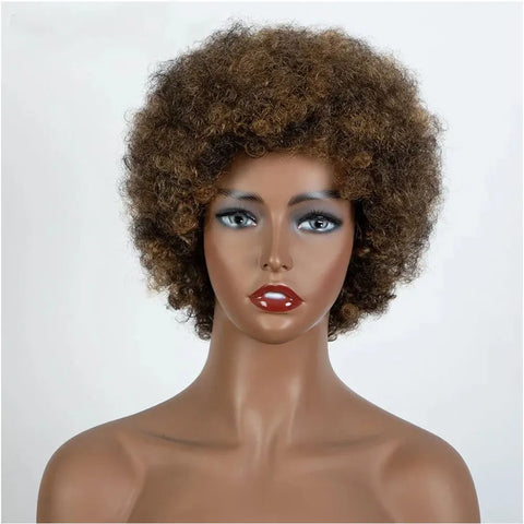 Image of Afro Kinky Curly Highlight Wig Human Hair Ombre Brown-FrenzyAfricanFashion.com