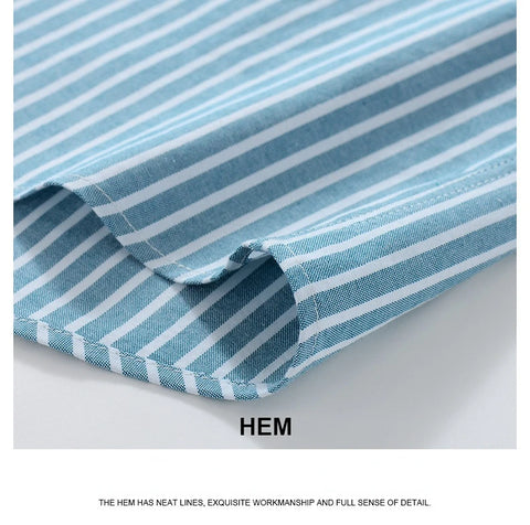 Image of Summer Shirt Men Cotton Solid Color Stripe Plaid Shirt Men Short Sleeve Casual Fitting Oxford Short Sleeve Shirts for Men Causal-FrenzyAfricanFashion.com