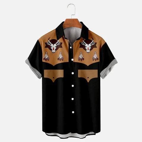 Image of Men Vintage Ethnic Hawaiian 3D Print Short Sleeve Lapel Button Streetwear-FrenzyAfricanFashion.com