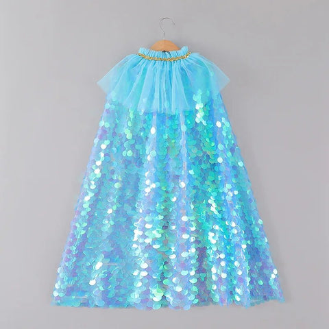 Image of Girls Little Mermaid Cloak Children Cloak Kids Shiny Bright Party Costume Girl Dress up-FrenzyAfricanFashion.com