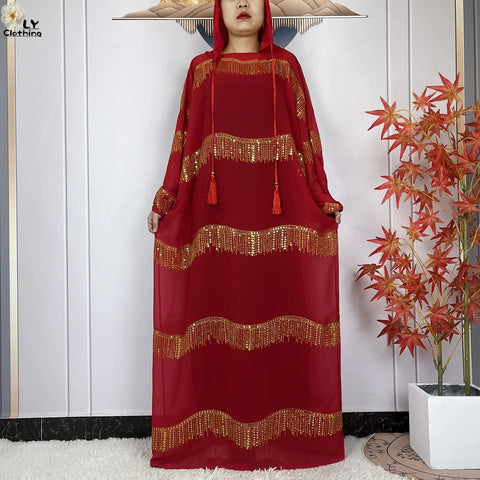 Image of 2024 Muslim Abayas For Women Prayer Garment Ramadan Chiffon Sequin Loose Long Sleeved Boubou Maxi Islam Femme Robe With Hooded-FrenzyAfricanFashion.com