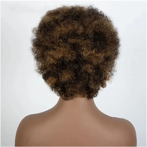 Image of Afro Kinky Curly Highlight Wig Human Hair Ombre Brown-FrenzyAfricanFashion.com