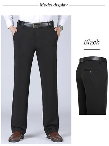 Image of Men's Trousers Summer Thin Business Casual Pants Classic Solid Color Elastic Comfortable Loose Straight Brand Men's Wear-FrenzyAfricanFashion.com