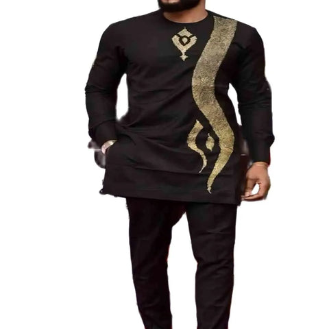 Image of African Men's Printed Top And Trousers Suit Wedding Dress Casual Slim Suit-FrenzyAfricanFashion.com
