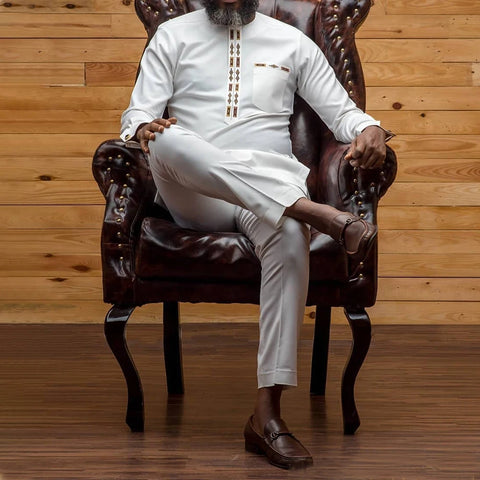 Image of African Men's Printed Top And Trousers Suit Wedding Dress Casual Slim Suit-FrenzyAfricanFashion.com