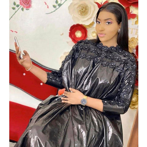 Image of African Women Bazin Dress Mix Size Black Embroidery Basin Riche Dashiki Robe For Nigerian Ankara Bride Wedding Dress Clothing-FrenzyAfricanFashion.com