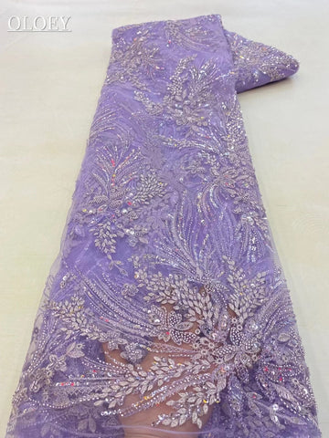 Image of Fashion French Mesh Embroidery Beaded Lace Fabric African Nigerian Sequins Lace For Wedding Dress-FrenzyAfricanFashion.com