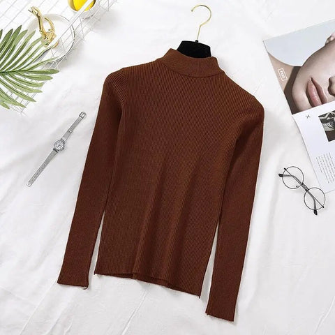 Image of Women Sweater Turtleneck Knitted Long Sleeve Winter Black Pullover-FrenzyAfricanFashion.com