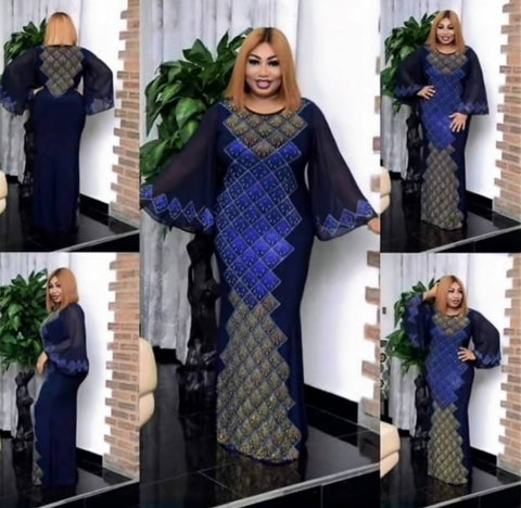 Image of Autumn Dresses Women Abaya Diamonds Maxi Dress Ankara-FrenzyAfricanFashion.com