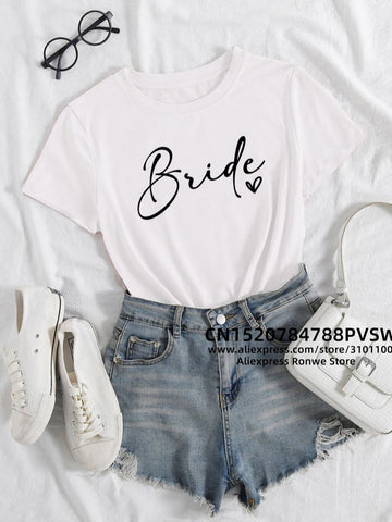 Image of Team Bride Heart Evjf Hen Party Women Gropu T-shirt Girl Wedding Female Tops Tee Camisetas Mujer Female Black Pink White Clothes-FrenzyAfricanFashion.com